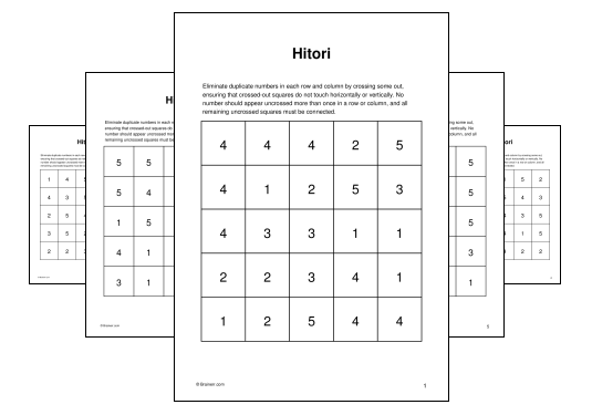 Download (PDF) Hitori Activity for Kids (3 weeks ago) - 10 Pages