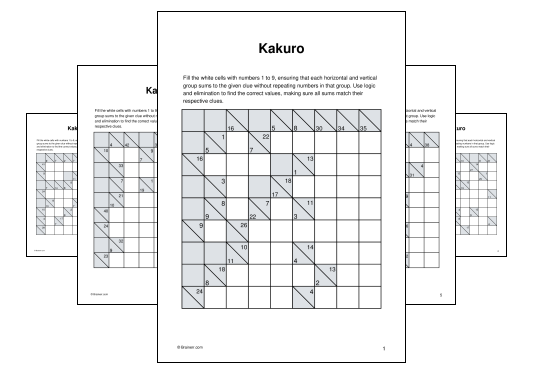 Download (PDF) Kakuro Activity for Teens (3 weeks ago) - 10 Pages