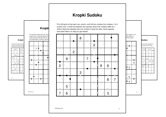 Download (PDF) Kropki Sudoku Activity for Kids - 10 Pages